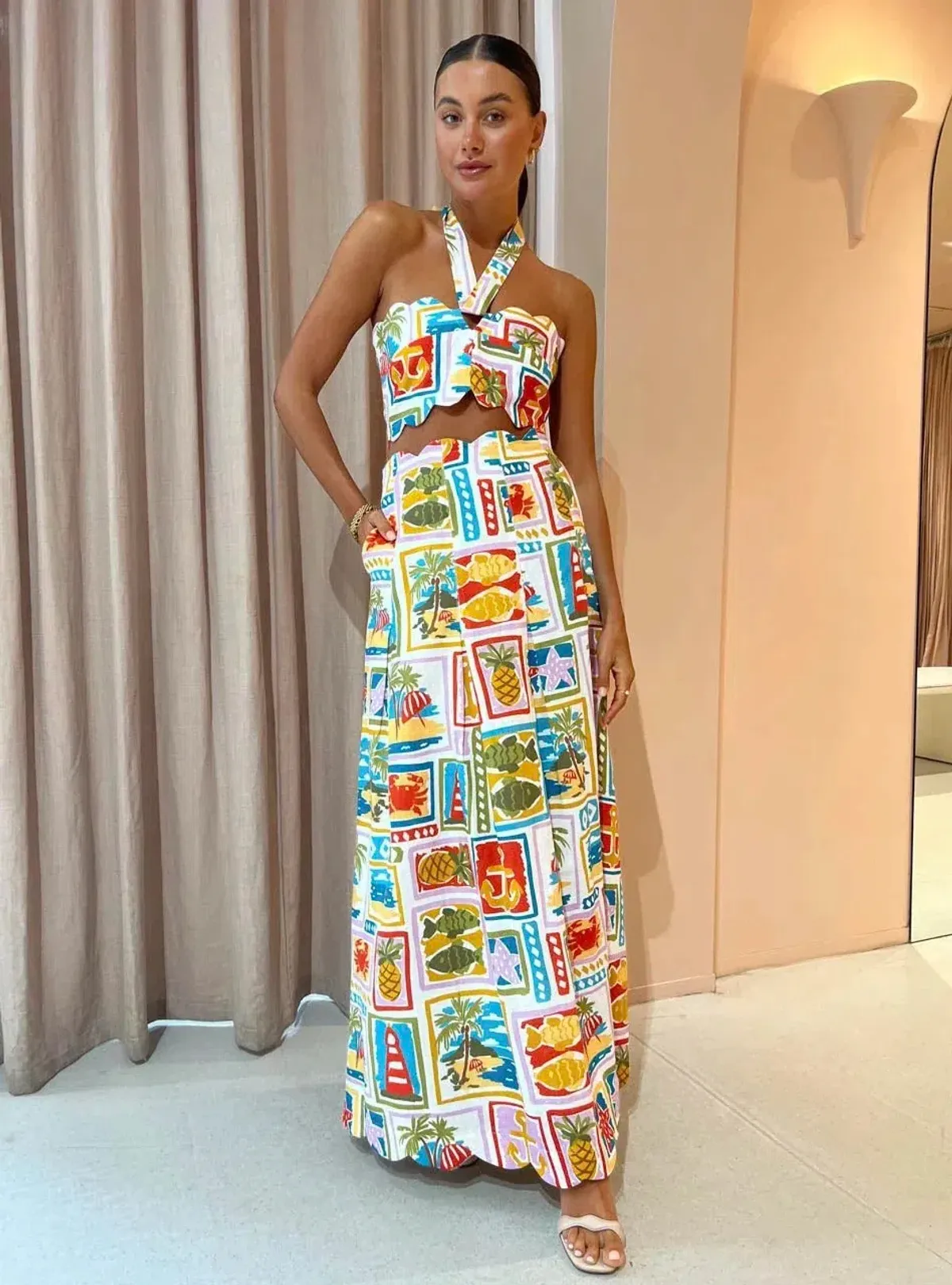 By Nicola Sea Change Top and Maxi Skirt Set In Summer Vacation Size 6 - Image 1