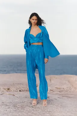 Aje Elation Pleated Bralette & Gracious Pant Set Blue Size 8 for rent on The Volte - image 3