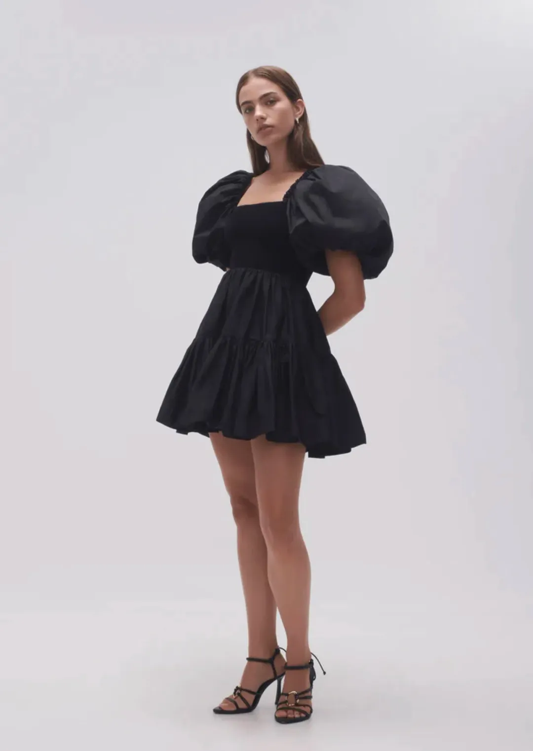 Aje Casa Puff Sleeve Mini Dress Black Size 12 for rent on The Volte - main image