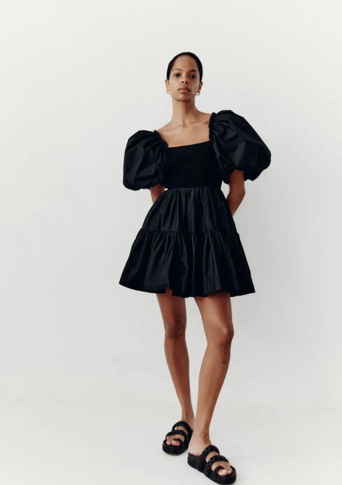 Aje Casa Puff Sleeve Mini Dress Black Size 12 for rent on The Volte - main image