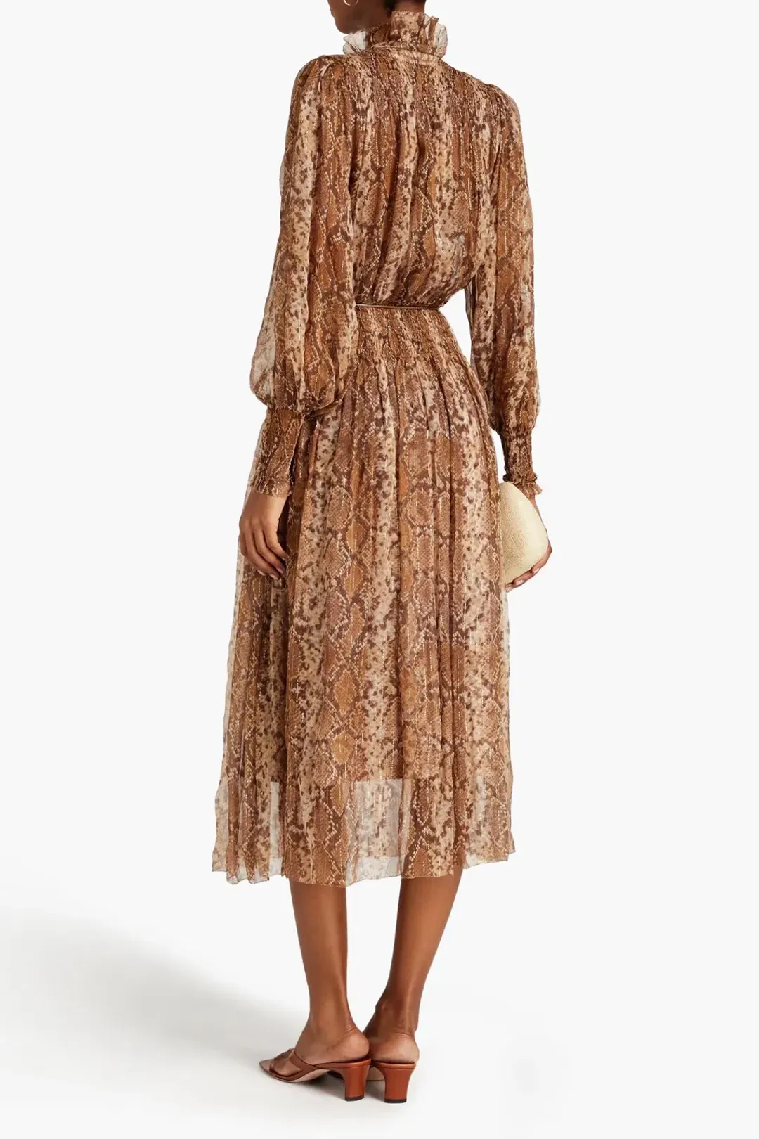 Zimmerman Belted Metallic Snake-Print Silk-Blend Chiffon Midi Dress Animal Print Size 2/AU 12 for rent on The Volte - main image