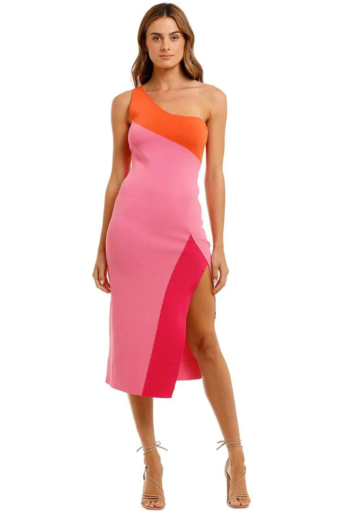 By Johnny Summer Splice Asymmetric Knit Midi Dress Pink Size 14 - Image 1