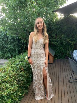 Bariano ELLE STRAPLESS PATTERN SEQUIN GOWN Champagne Size 12 for rent on The Volte - image 2