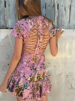 Zimmermann Tropicale Lattice Mini Dress Pink Floral Size 6 for rent on The Volte - image 4