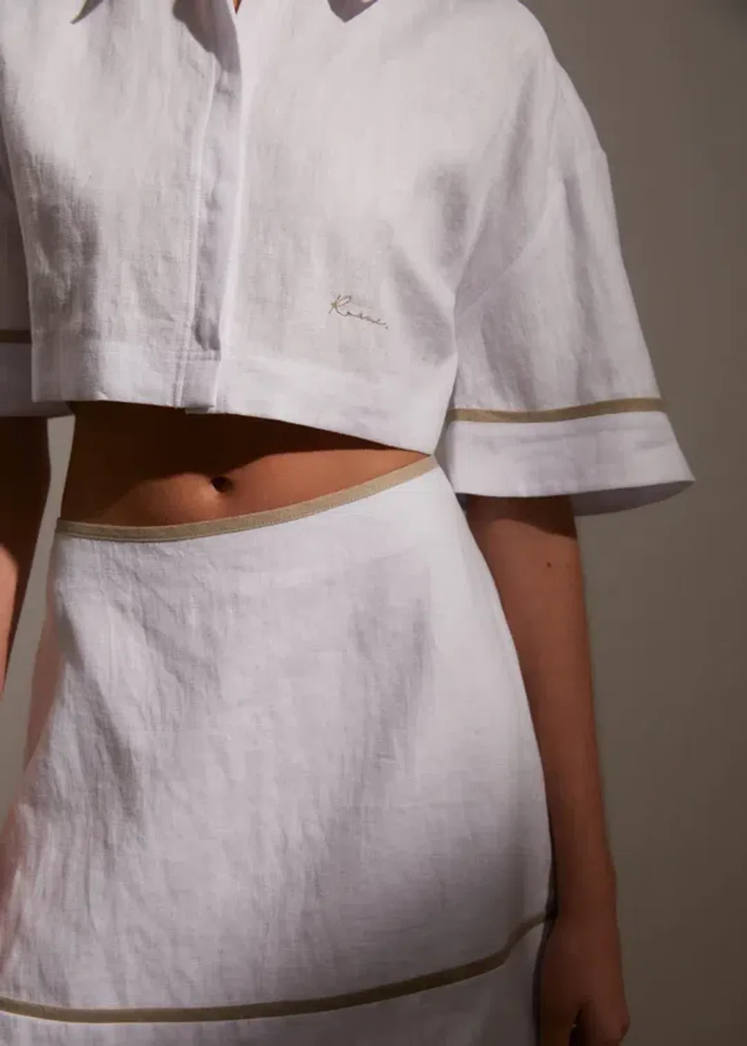 Roame Penury Crop and Horizon Mini Skirt Set White Size 6 for rent on The Volte - main image