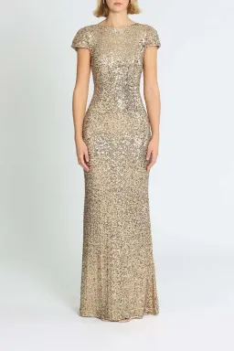Badgley Mischka Sequin Cowl Back Gown Gold Size 6 for rent on The Volte - image 1