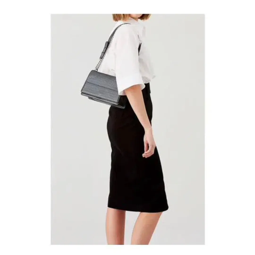 Oroton Forte Texture Slim Clutch in Charcoal for rent on The Volte - main image