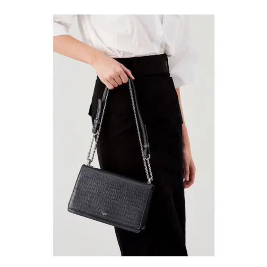 Oroton Forte Texture Slim Clutch in Charcoal for rent on The Volte - main image