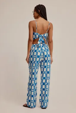 Venroy Printed Poplin Top and Pant Set in Blue/Off White Geometric Size XS/Au 6 for rent on The Volte - image 2