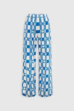 Venroy Printed Poplin Top and Pant Set in Blue/Off White Geometric Size XS/Au 6 for rent on The Volte - image 4