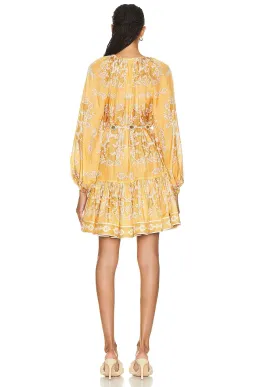 Zimmermann Raie Tiered Billow Mini Dress Gold Damask Size 0/Au 8 for rent on The Volte - image 3