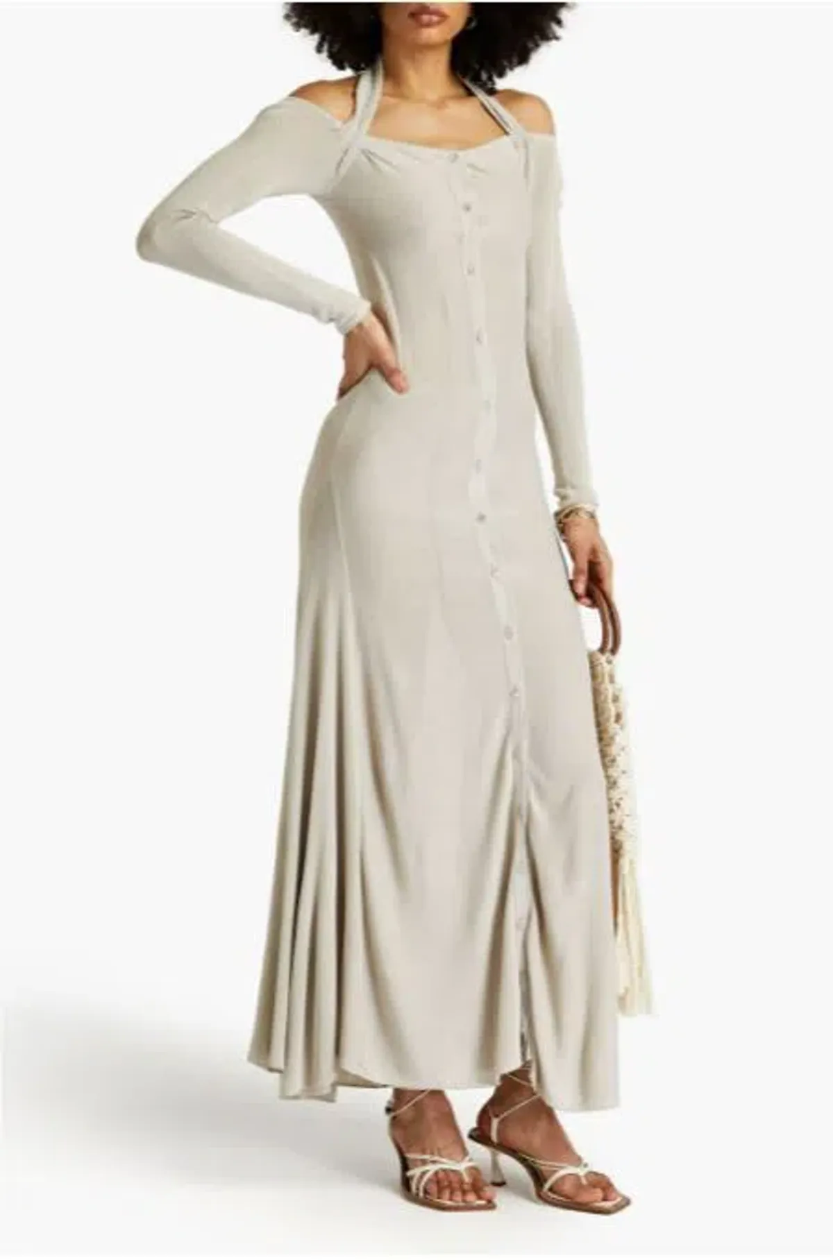 Jacquemus Lagoa Cold-Shoulder Knitted Halterneck Dress Grey Size 8 - Image 2