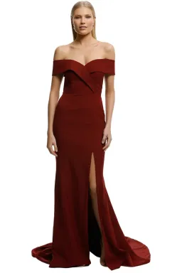 Samantha Rose Gia Off Shoulder Gown in Wine Size 20 for rent on The Volte - image 1