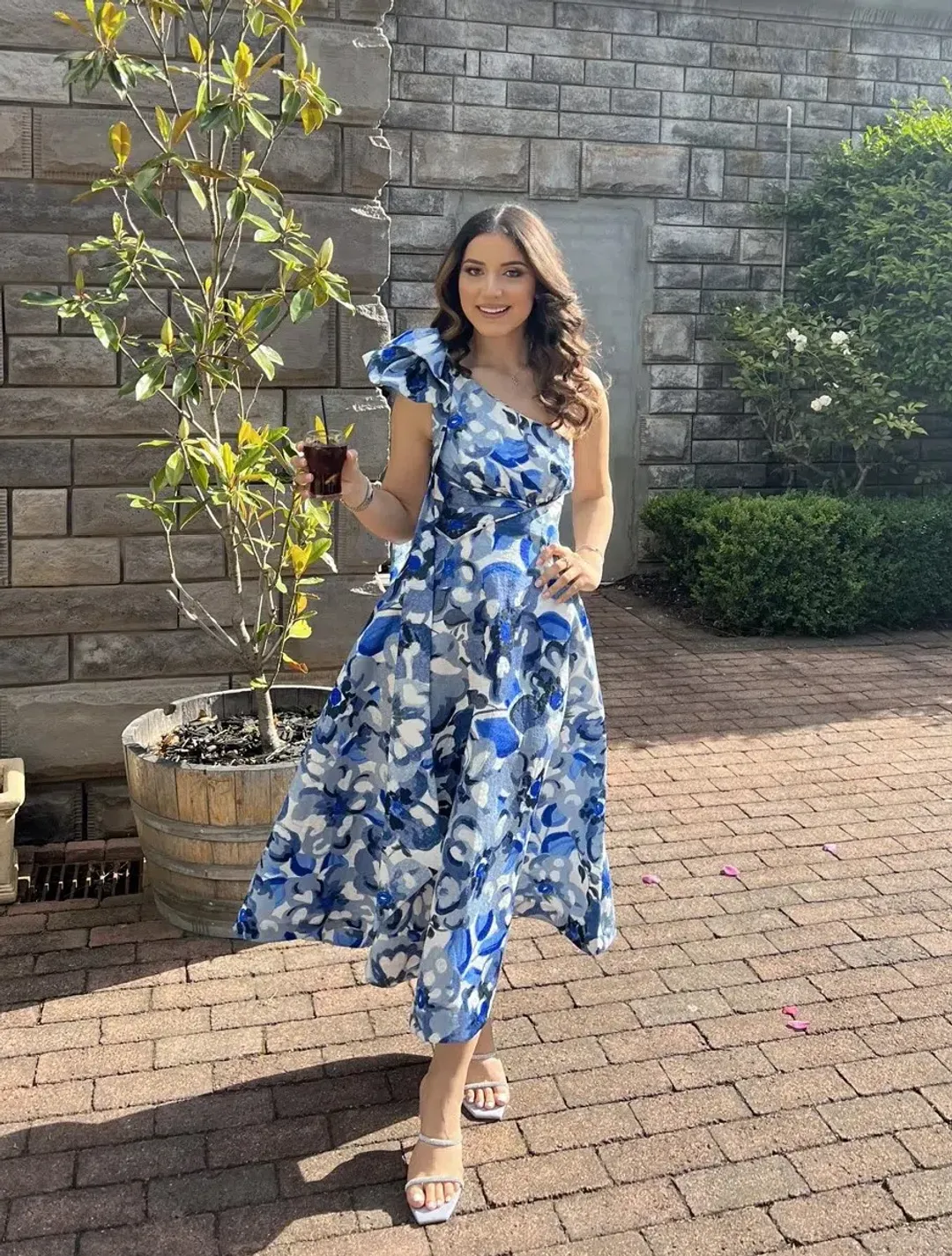 Rachel Gilbert Emiliano Dress Blue Print Size 12 for rent on The Volte - main image