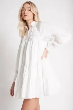 Aje Cascade Gathered Smock Mini Dress in Ivory/White Size 10 for rent on The Volte - image 4