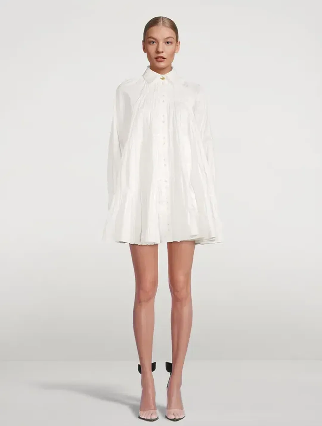 Aje Cascade Gathered Smock Mini Dress in Ivory/White Size 10 for rent on The Volte - main image
