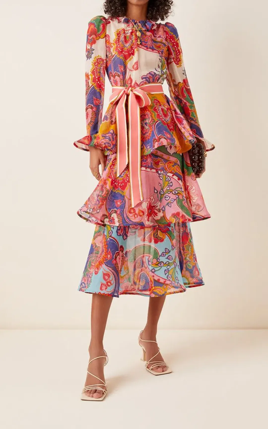 Zimmermann The Lovestruck Flounce Cotton-silk Midi Dress Mixed Paisley Floral Size 3/Au 14 for rent on The Volte - main image