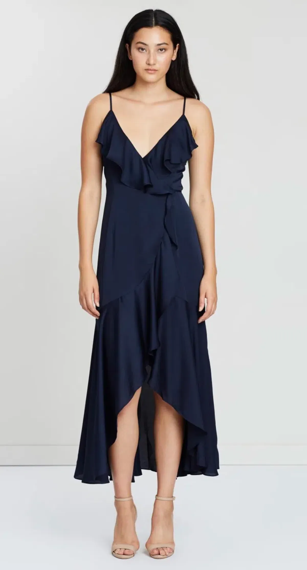 Shona Joy Luxe Bias Frill Wrap Dress Maxi Navy Size 10 - Image 1