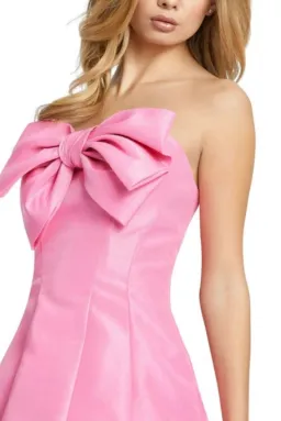 Mac Duggal Strapless Oversized Bow Fit & Flare Mini Dress Pink Size 8 for rent on The Volte - image 4