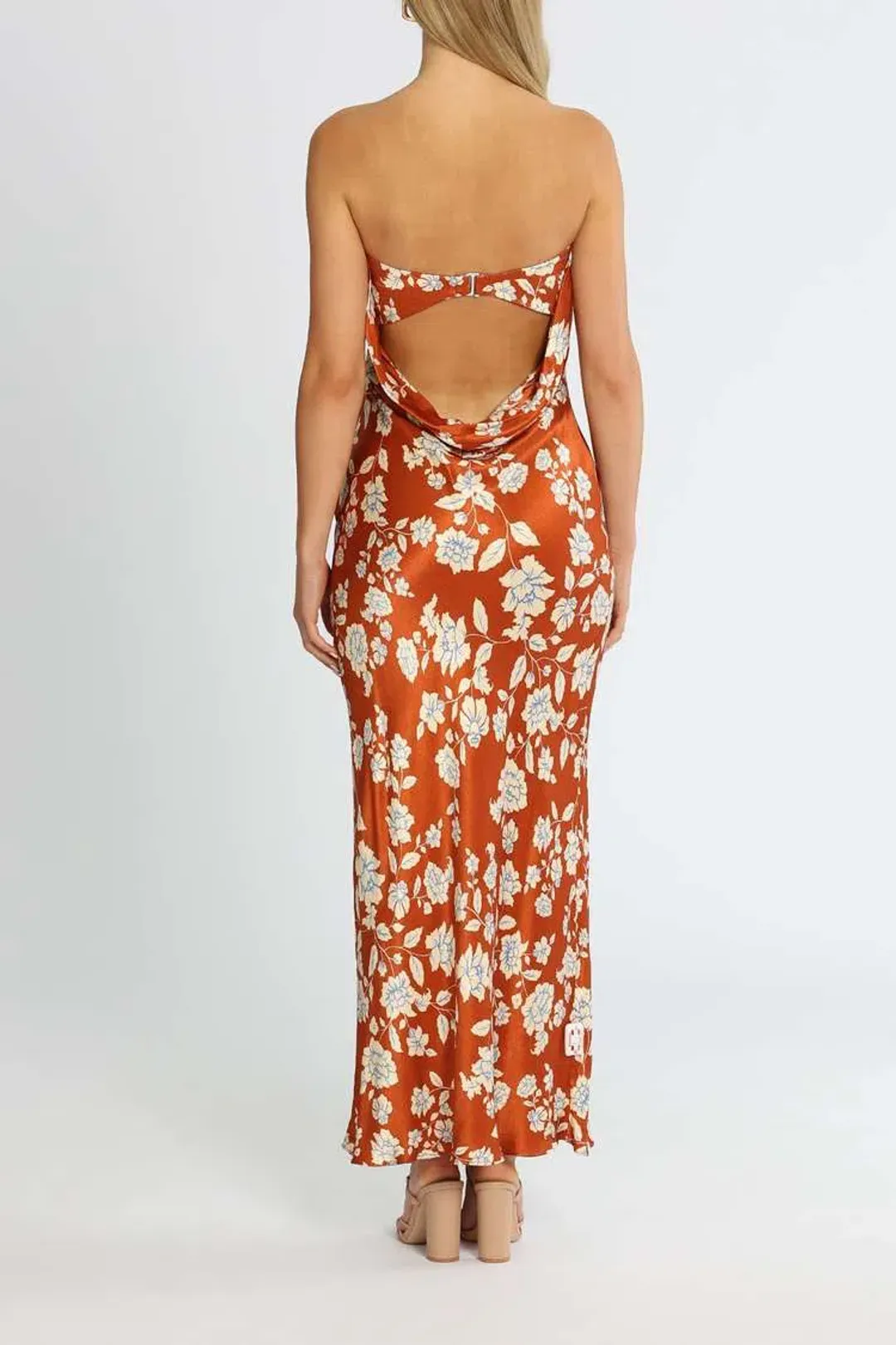 Bec & Bridge Blossom Strapless Maxi Dress Rust Print Size 12 for rent on The Volte - main image