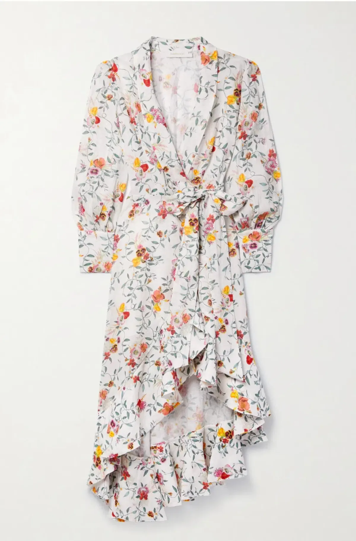 Zimmermann Asymmetric Midi Linen Wrap Dress Floral Size 2 / AU 12 - Image 3