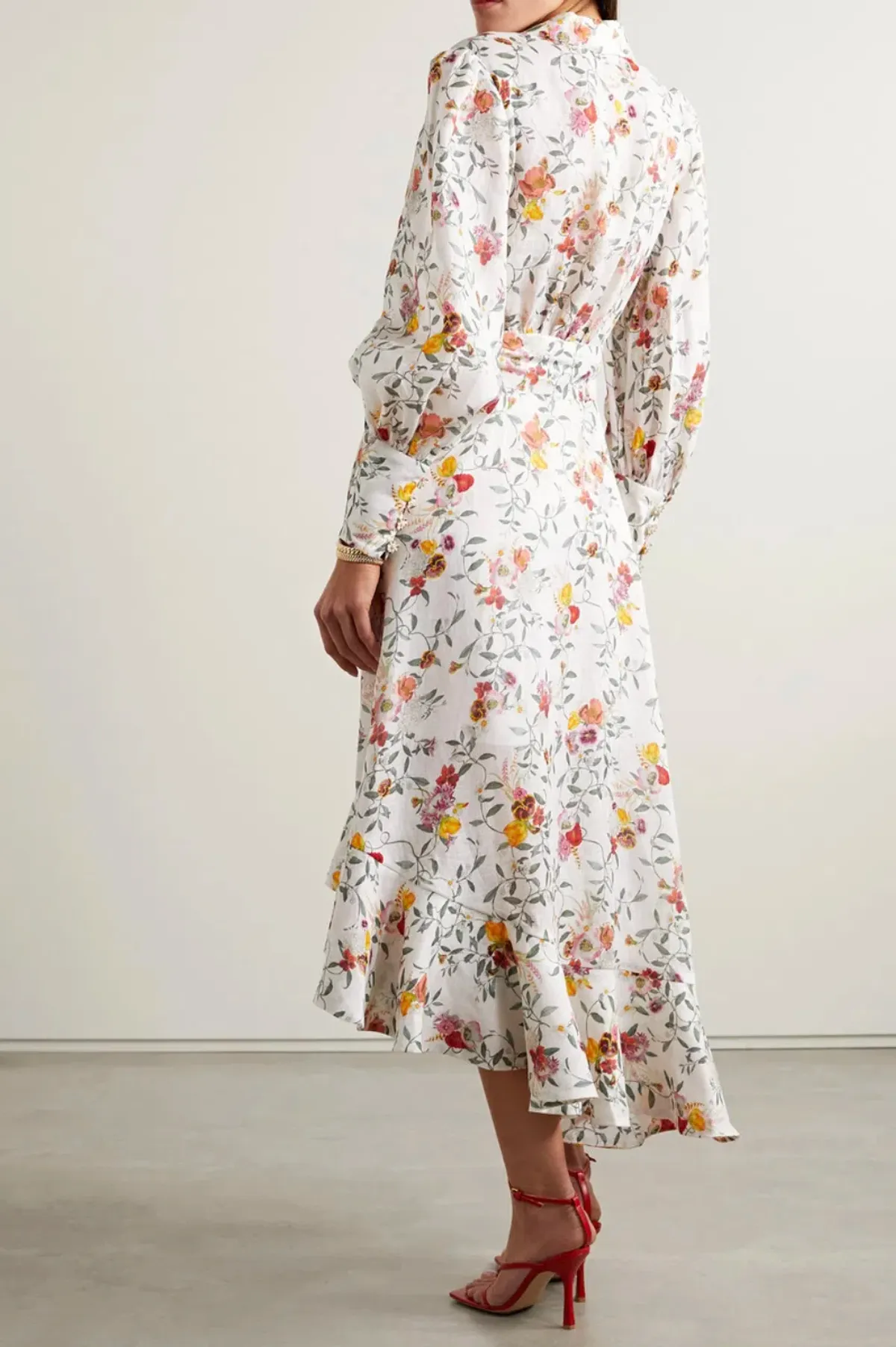 Zimmermann Asymmetric Midi Linen Wrap Dress Floral Size 2 / AU 12 - Image 2