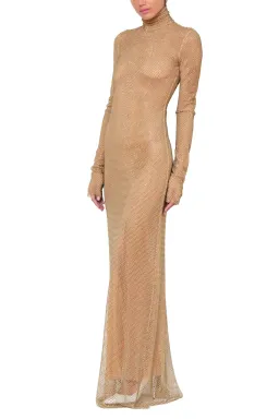 LaQuan Smith Mock Neck Column Gown Gold Size 6 for rent on The Volte - image 1