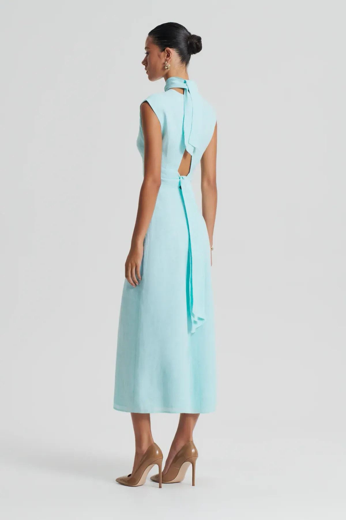 Scanlan Theodore Italian Linen Turban Twist Dress Midi Turquoise Size 10 - Image 2