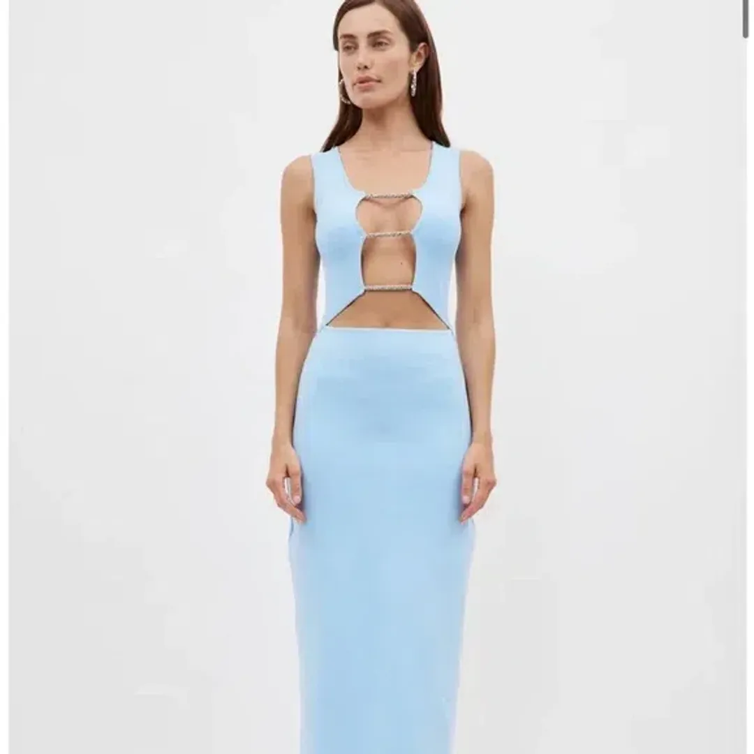 Christopher Esber Crystal Lattice Column Dress Ice Blue Size 6 for rent on The Volte - main image