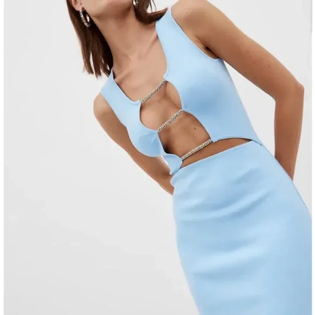 Christopher Esber Crystal Lattice Column Dress Ice Blue Size 6 for rent on The Volte - main image