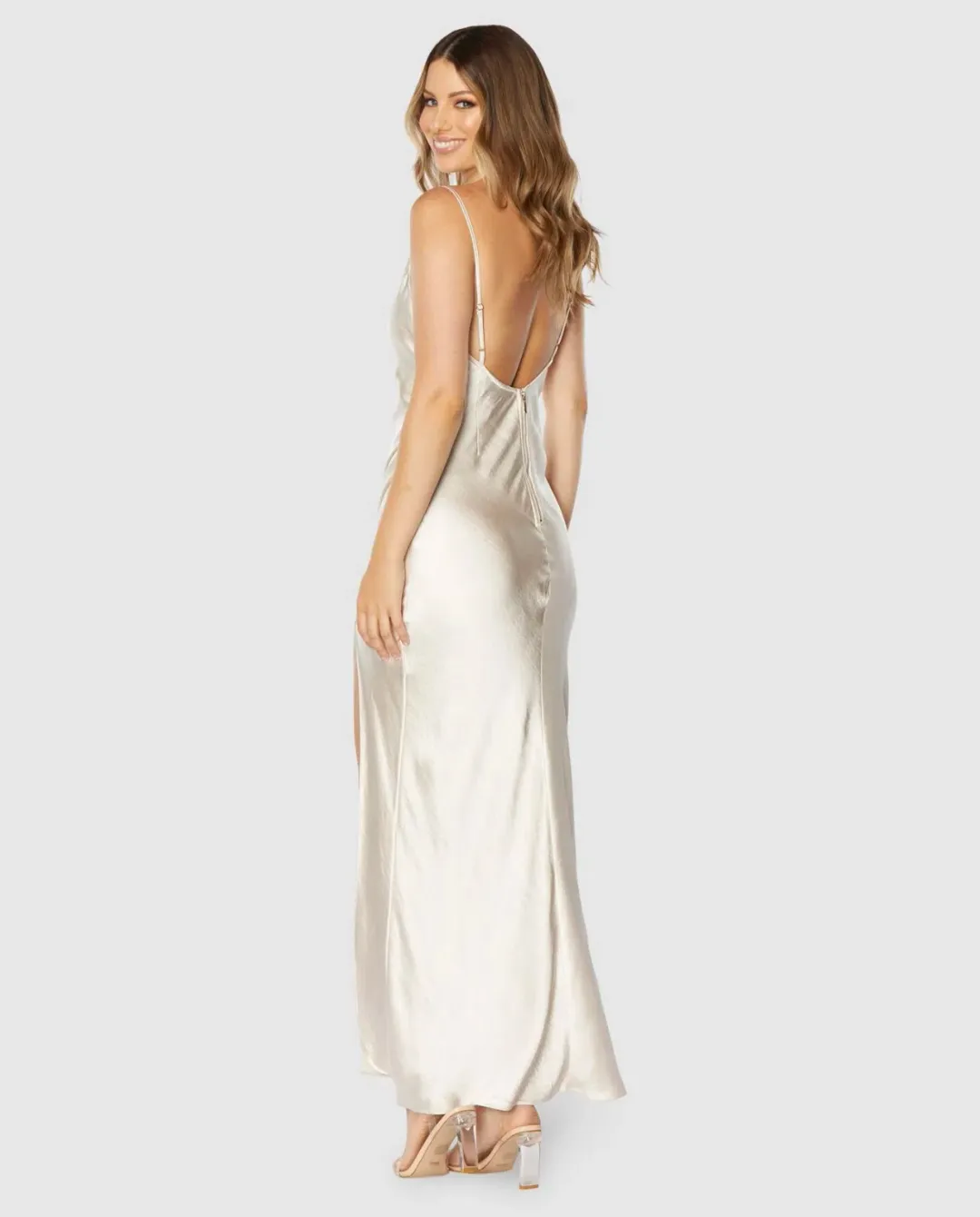 Azzurielle Zola Slip Dress Oyster Champagne Size 10 for rent on The Volte - main image