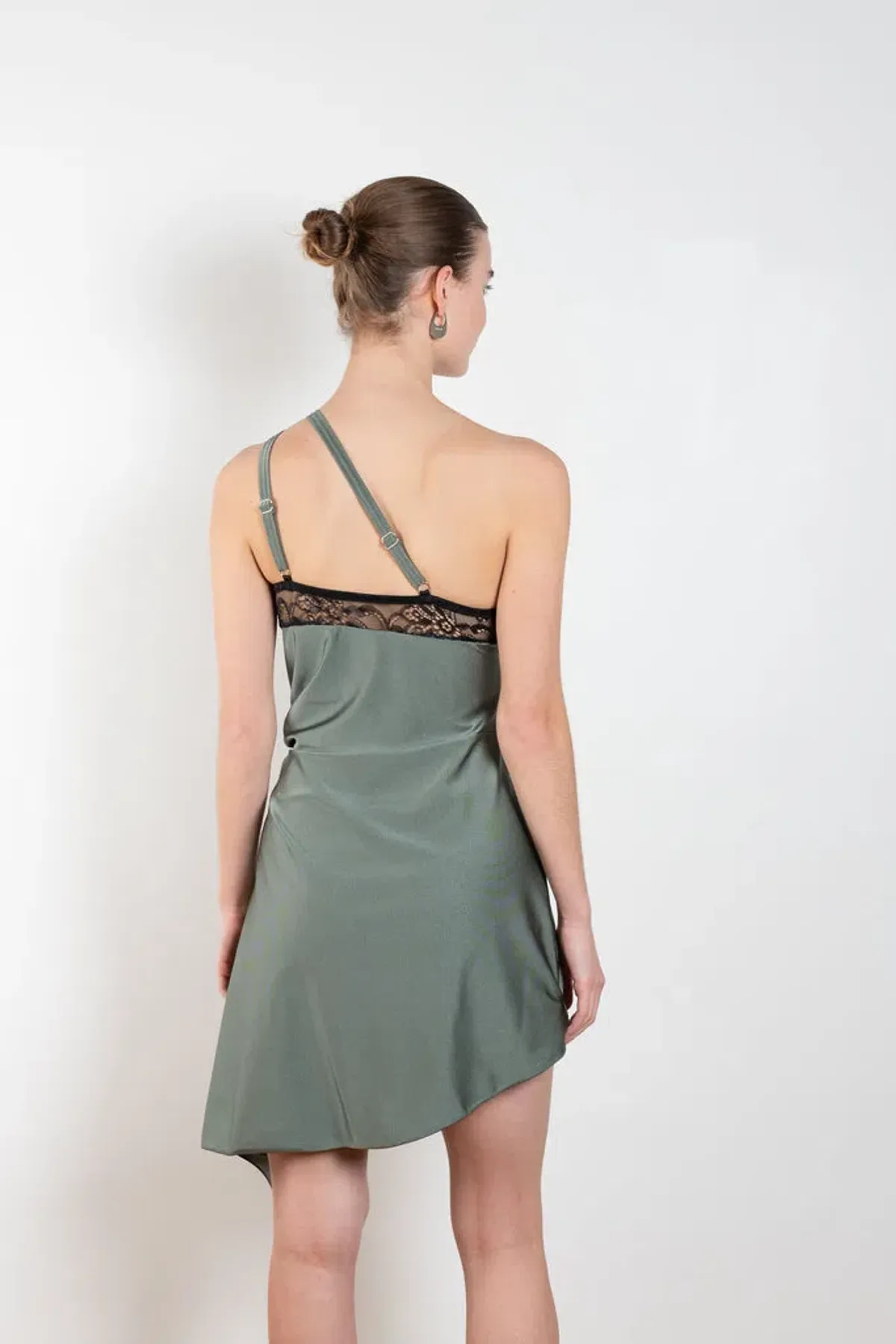 Coperni Lace-Trim Asymmetric Mini Dress Green Size 8 - Image 2