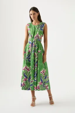 Aje Zorina Tie Midi Dress Green Floral Print Size 10 for rent on The Volte - image 1