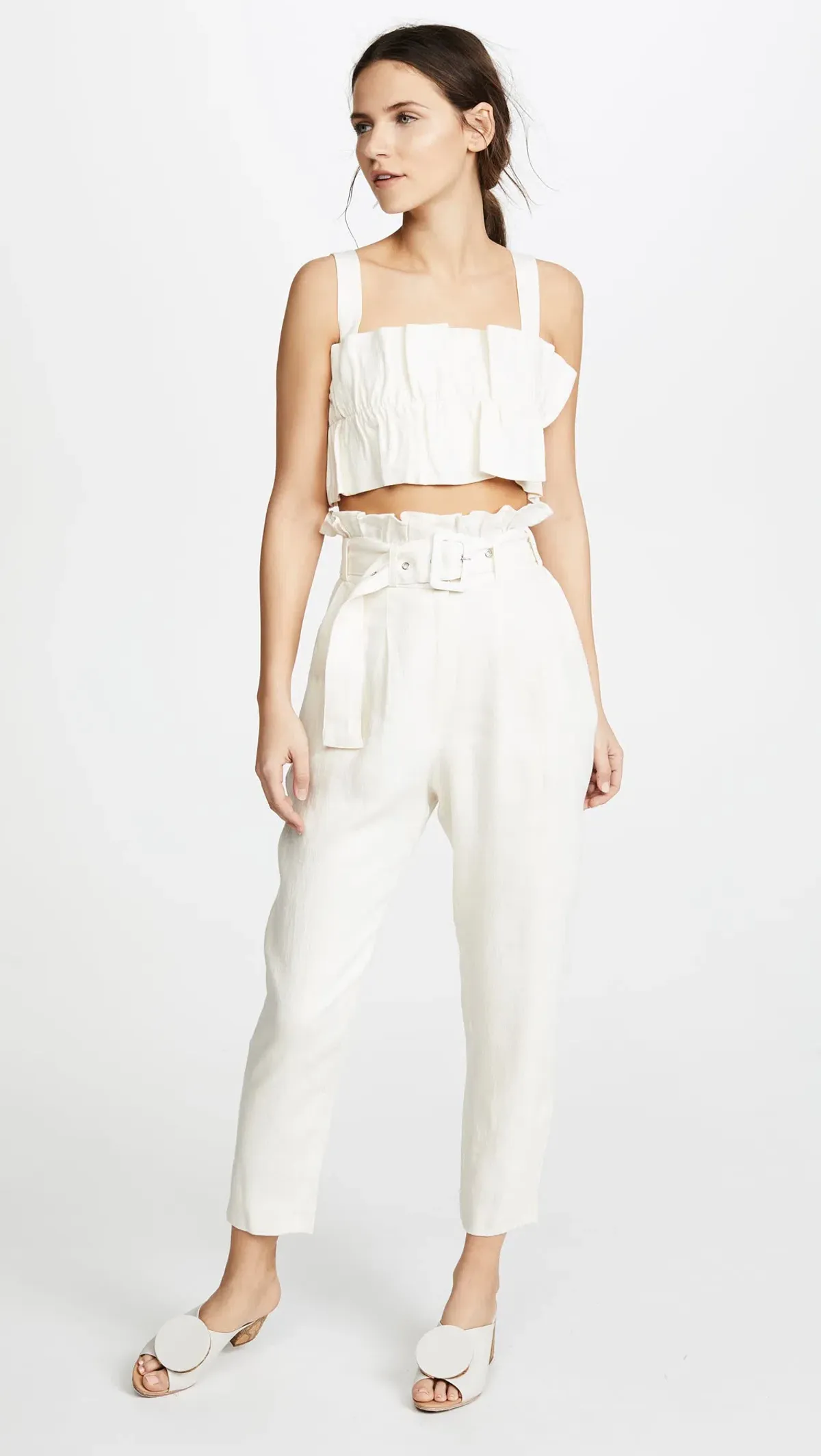 Steele Aster Crop Top and Linen Pants Set Cream Size 6 - Image 1