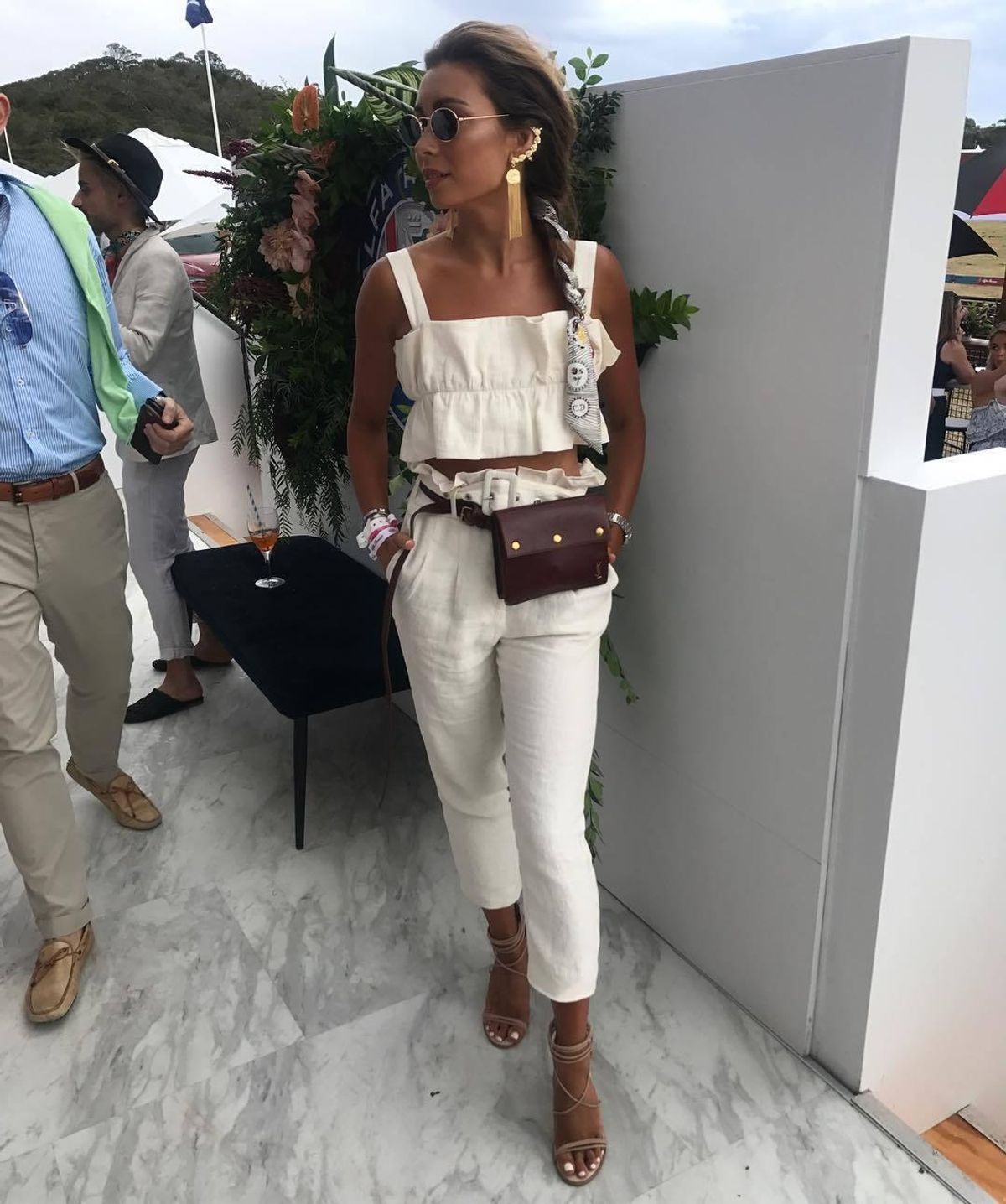 Steele Aster Crop Top and Linen Pants Set Cream Size 6 - Image 4