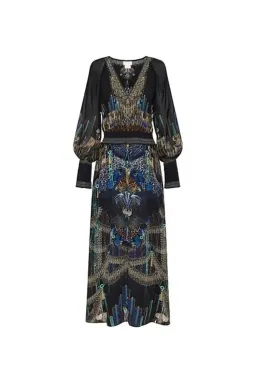 Camilla Black Dress With Shirred Waist in Dripping In Deco Size 8 for rent on The Volte - image 3