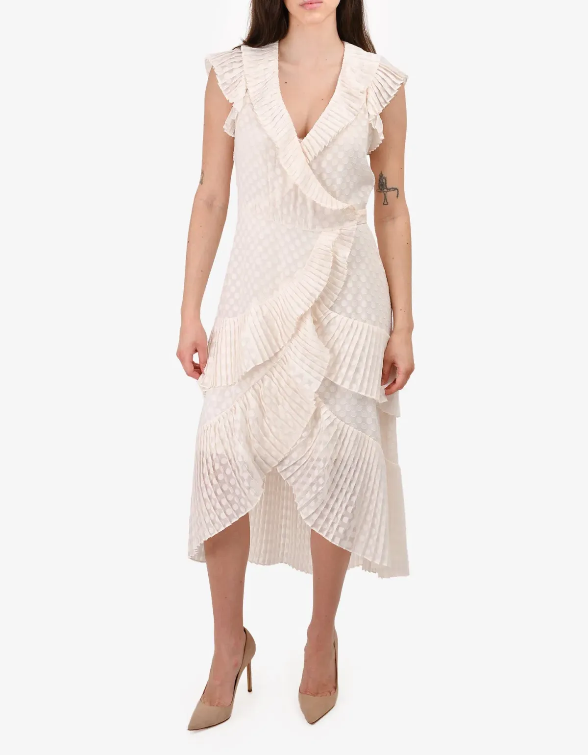 Zimmermann Plisse Wrap Midi Dress Pearl Size for rent on The Volte - main image