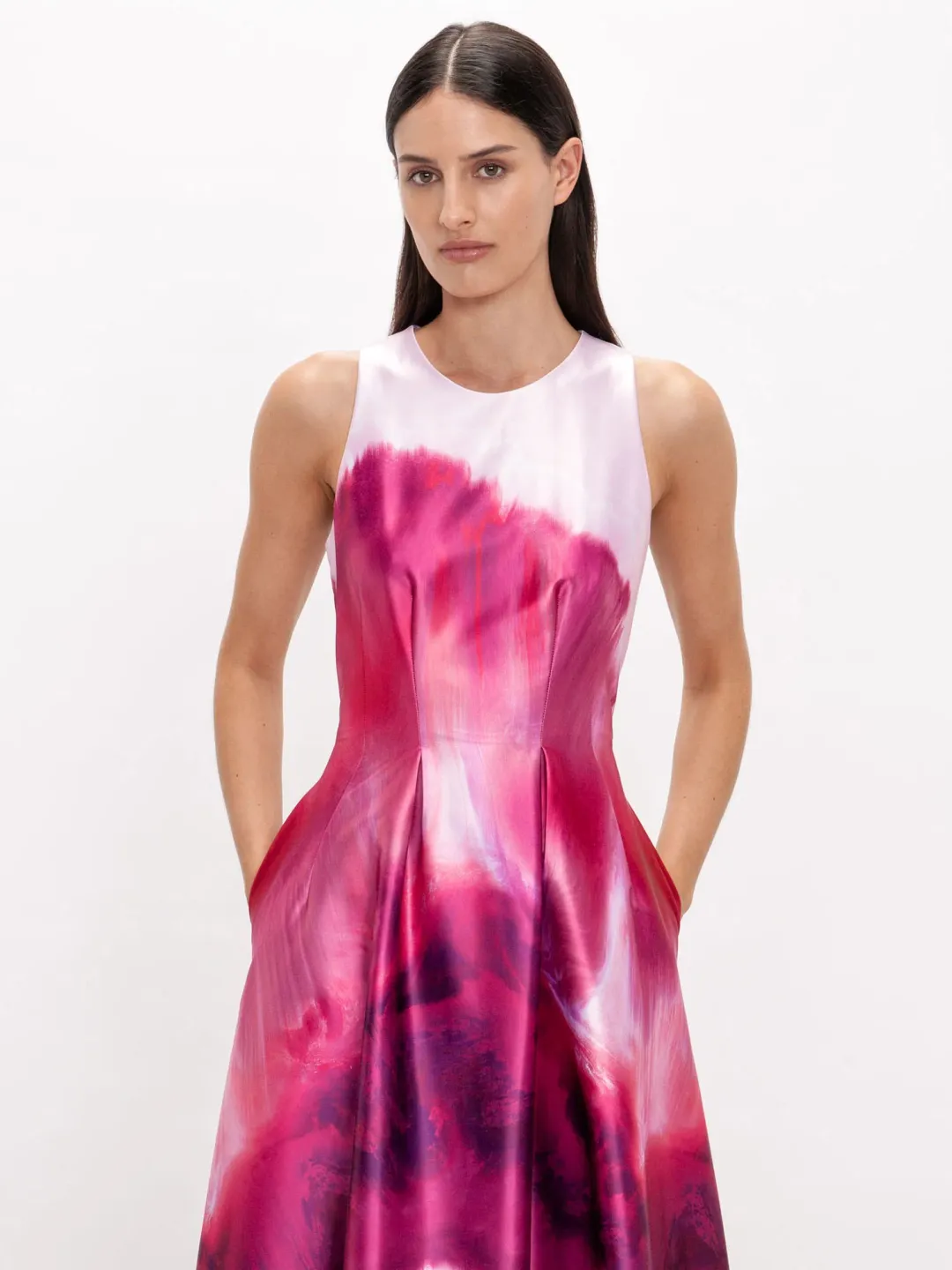 Veronika Maine Marbled Satin Midi Dress Fuchsia Size 6 for rent on The Volte - main image