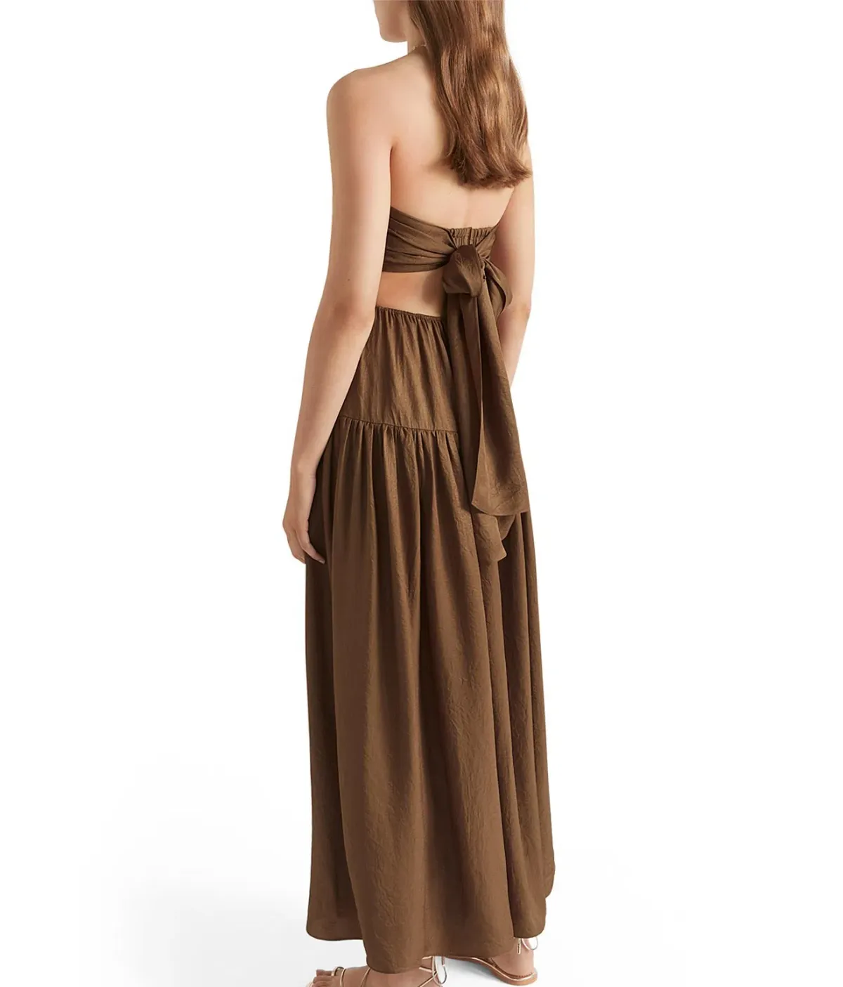 Seed Heritage Strapless Satin Maxi Cut Out Gown Brown Size 8 - Image 3