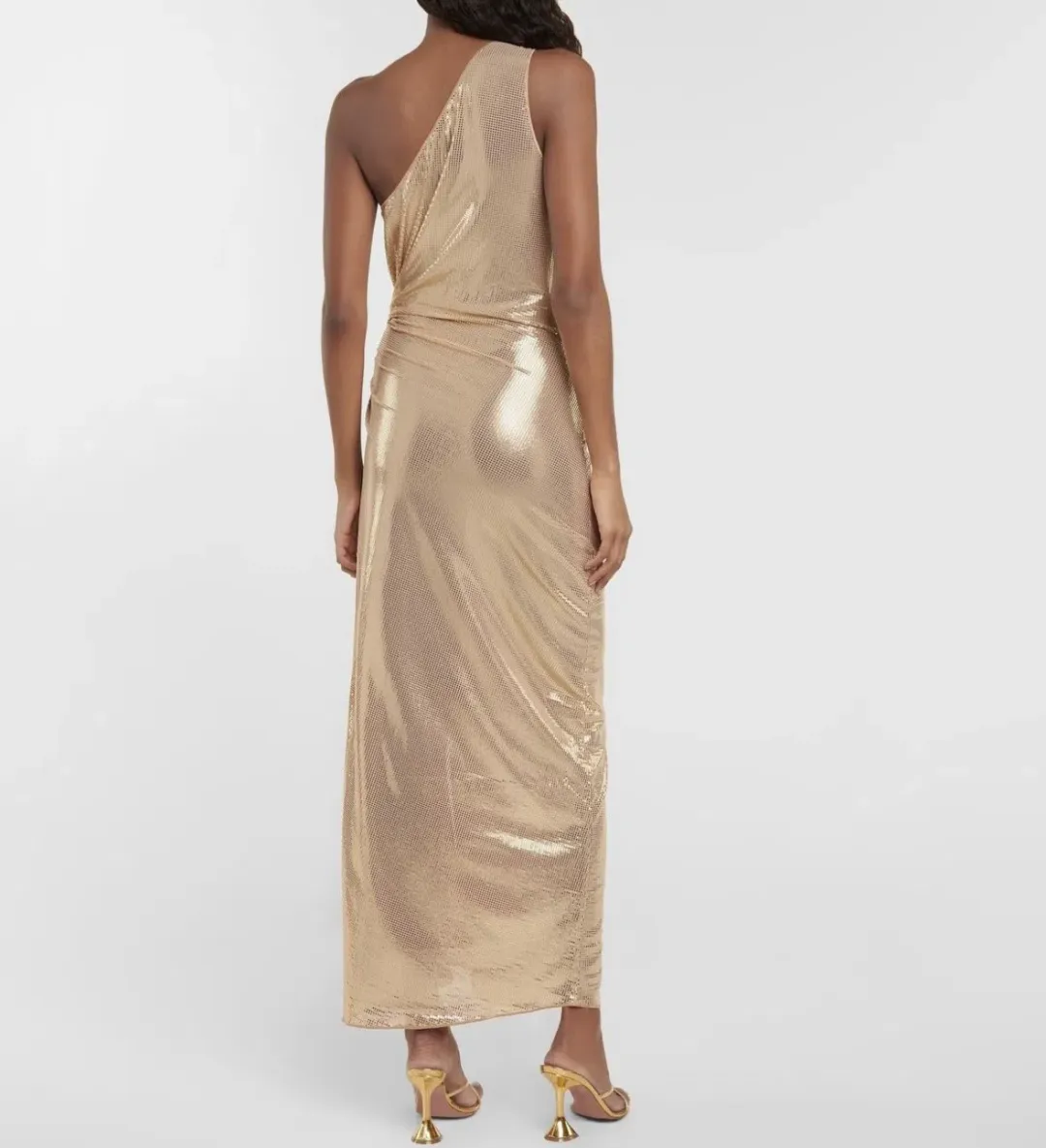 Oséree One Shoulder Lamé Gown Gold Size S / AU 8 for rent on The Volte - main image