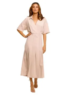Camilla and Marc Corsica Pleated Dress in Oatmeal Size 14 for rent on The Volte - image 1