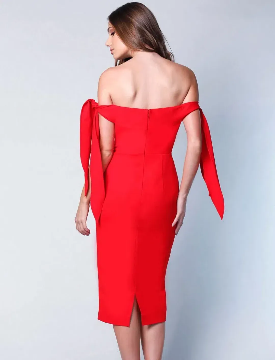 Elle Zeitoune Off The Shoulder Midi Dress Red Size 10 for rent on The Volte - main image