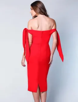 Elle Zeitoune Off The Shoulder Midi Dress Red Size 10 for rent on The Volte - image 3
