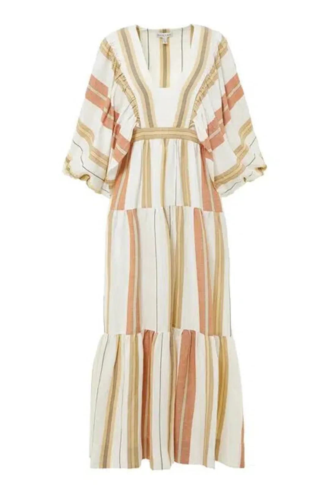 Shona Joy Suzana Midi Dress Beige Striped Size 10 for rent on The Volte - main image