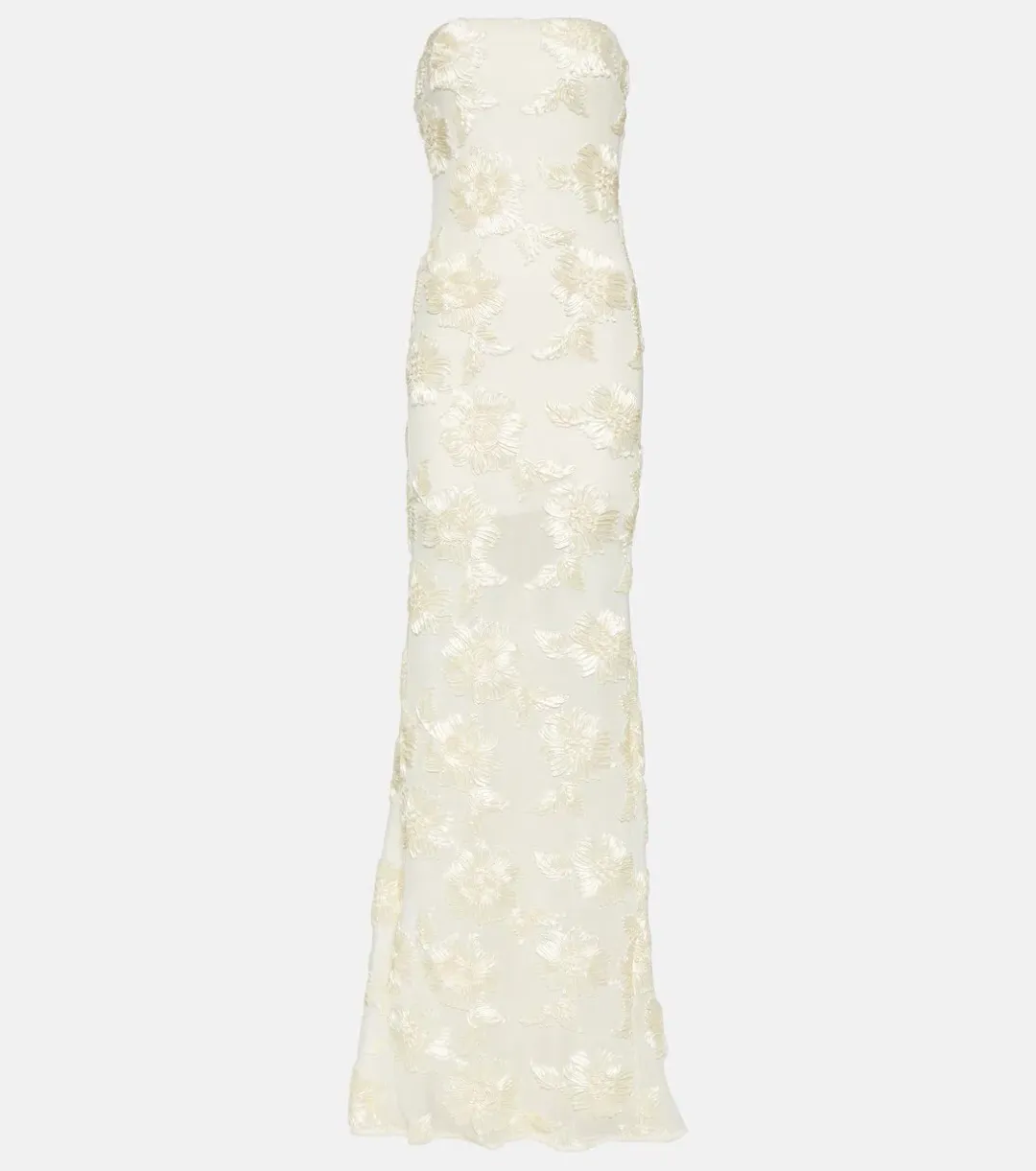 Rotate Birger Christensen Embroidered Strapless Midi Dress Cream Size 6 for rent on The Volte - main image