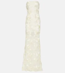Rotate Birger Christensen Embroidered Strapless Midi Dress Cream Size 6 for rent on The Volte - image 3