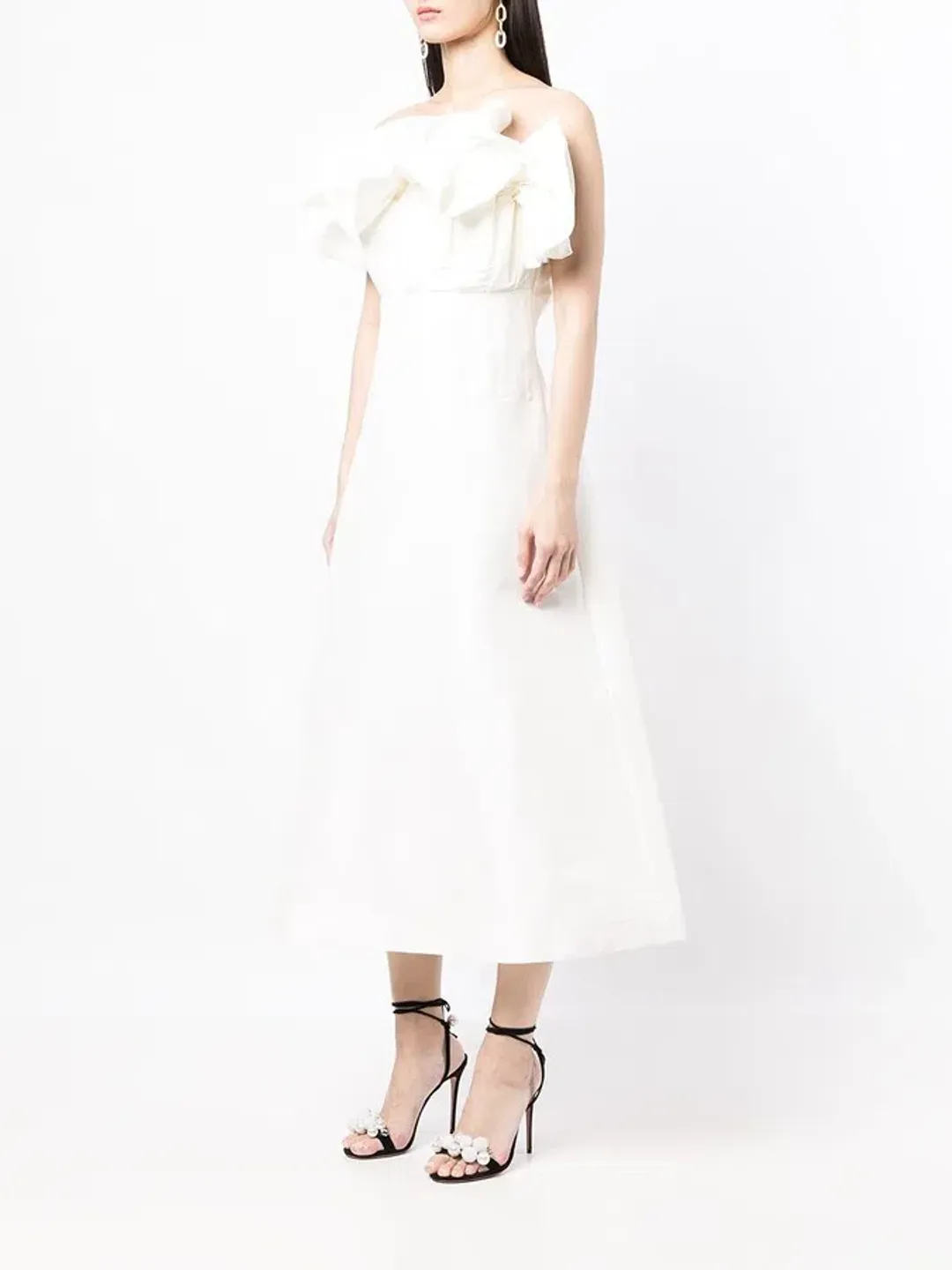 Rachel Gilbert Freida Ruffled Strapless Midi Dress In White for rent on The Volte - main image