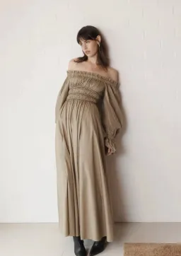Aje Wattle Off Shoulder Midi Dress Taupe Grey Size 12 for rent on The Volte - image 2