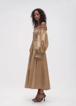 Aje Wattle Off Shoulder Midi Dress Taupe Grey Size 12 for rent on The Volte - image 3