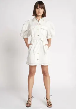 Aje Tori Denim Stitch Dress White Size 8 for rent on The Volte - image 1
